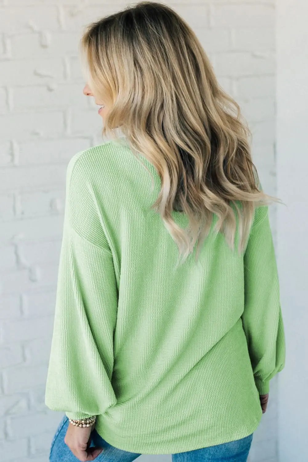 Moonlit jade ribbed pullover top - Love Salve